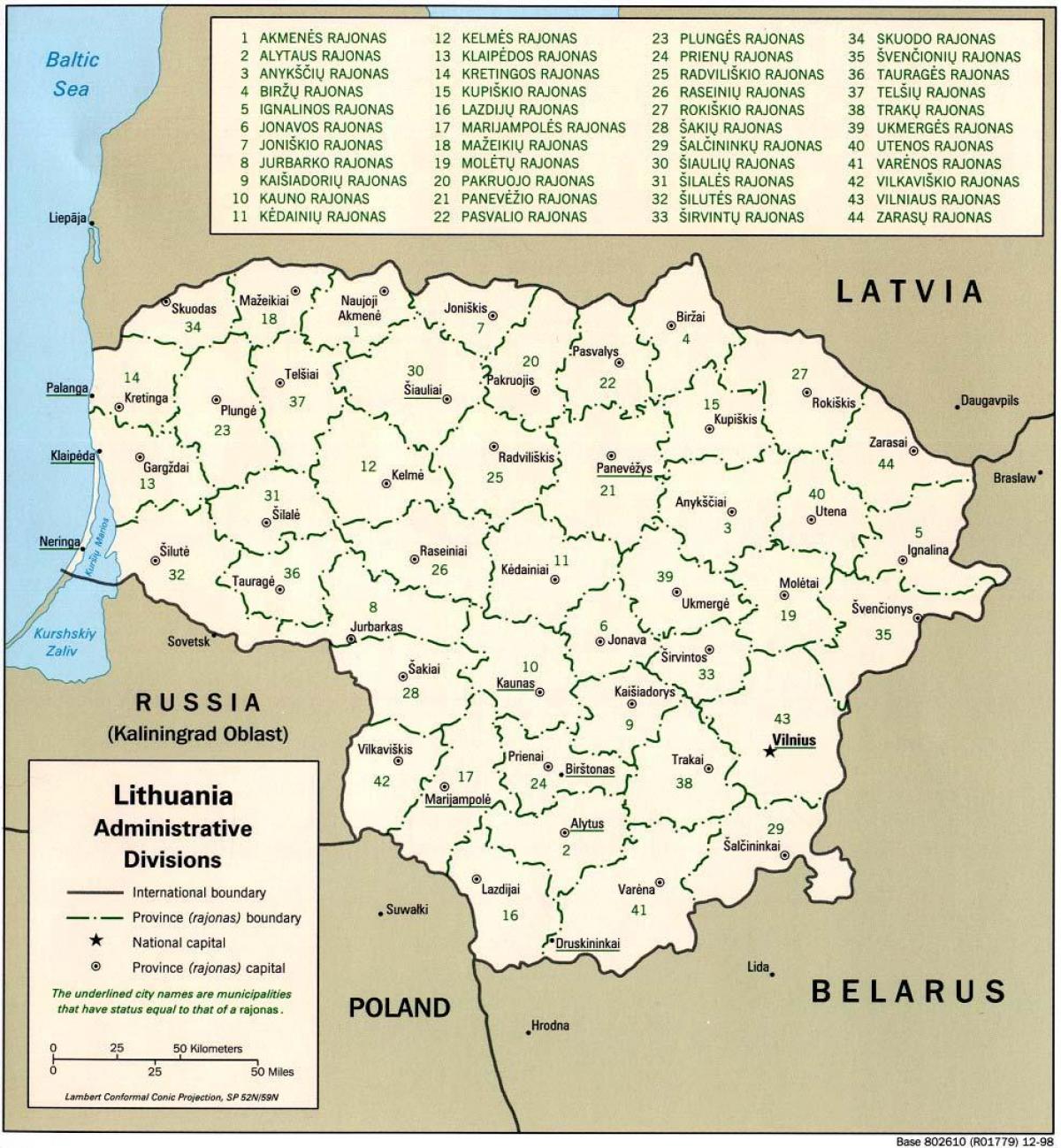 خريطة خريطة ليتوانيا مع المدن